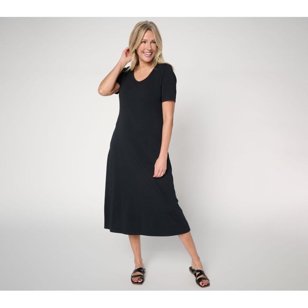 Denim & Co. Women's Dress Sz L Beach Jersey Midi Pockets Black
